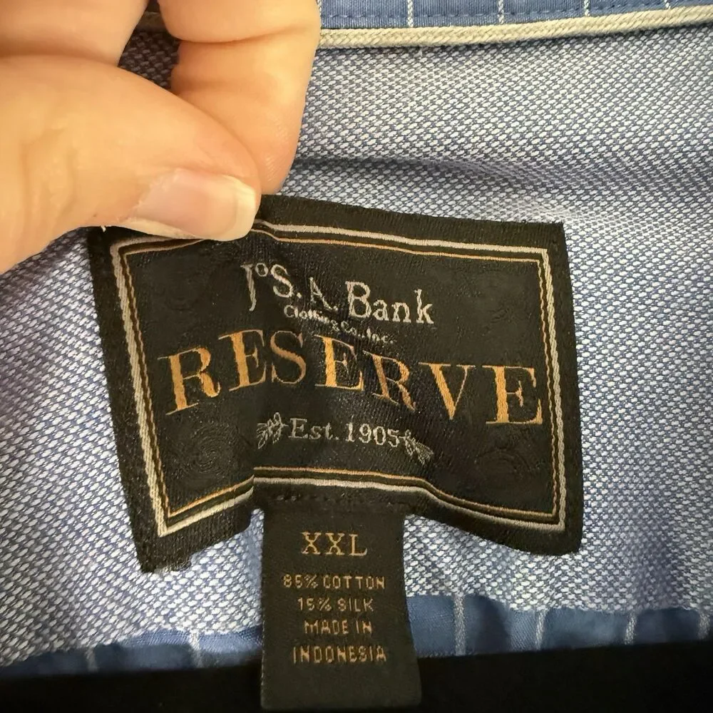 Jos A Bank Reserve Dress Shirt Mens XXL Silk Bl Blue Plaid Button Up Long Sleeve